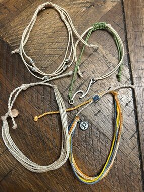 Pura Vida Natural Beige, Green and Multicolor Cord Bracelet Set of 4